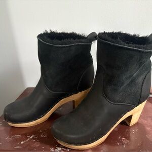 No. 6 Black Heeled Boots with Wooden Sole